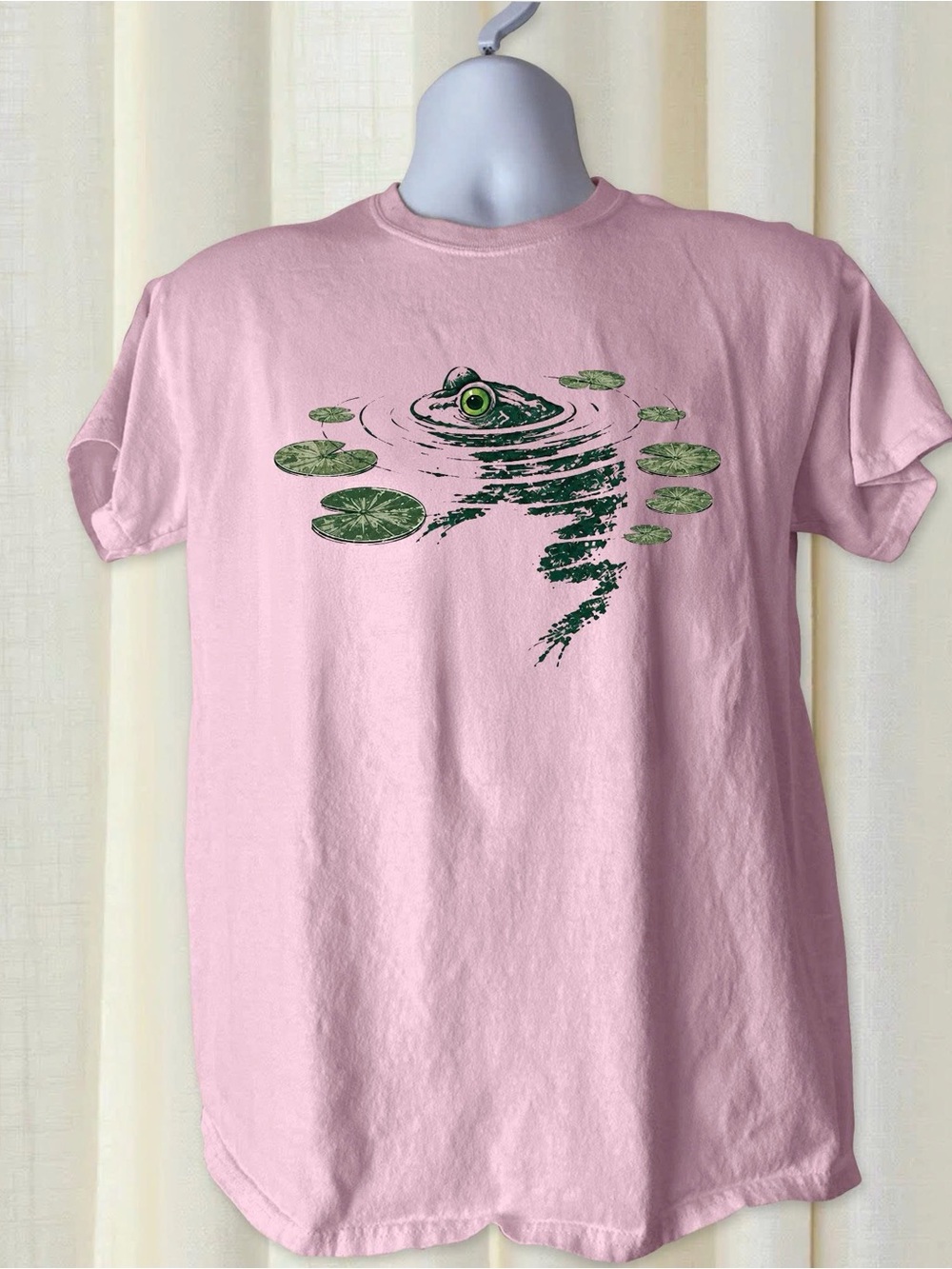 Whimsical Frog on Lily Pad Graphic Gildan Light pink Nature Cottagecore T-shirt